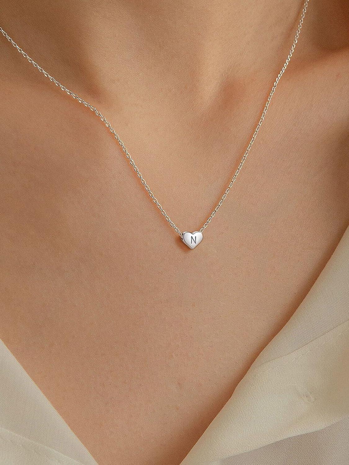 imageSILVERCUTE Tiny Initial Necklaces 925 Sterling Silver Letter AZ Letter Pendant for Women Lovers Heart Choker Necklace 162N925 Silver