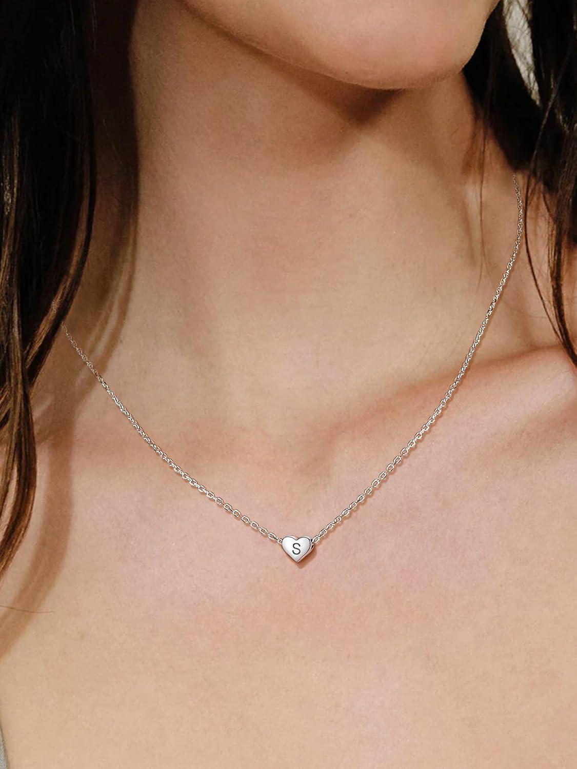 imageSILVERCUTE Tiny Initial Necklaces 925 Sterling Silver Letter AZ Letter Pendant for Women Lovers Heart Choker Necklace 162P925 Silver