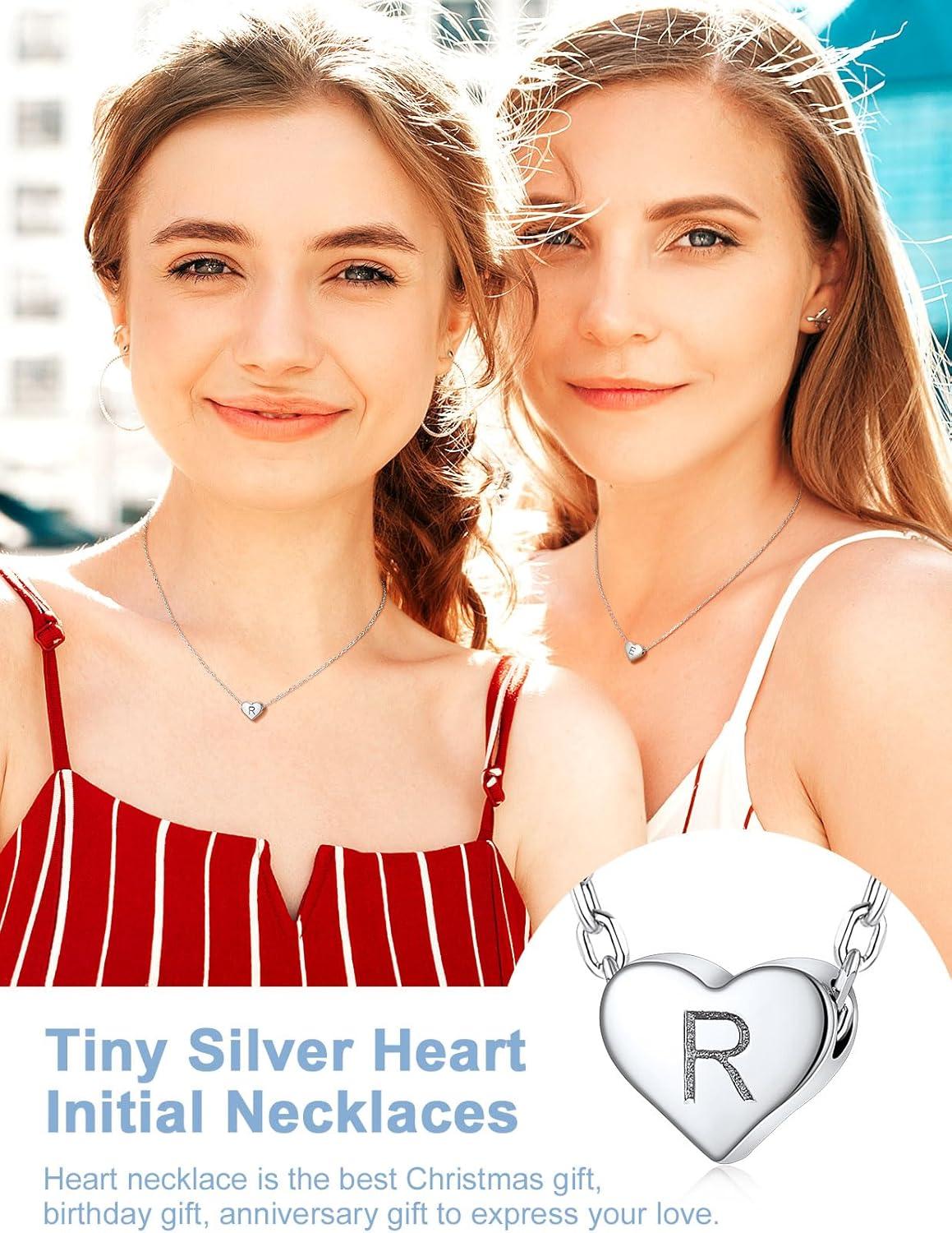imageSILVERCUTE Tiny Initial Necklaces 925 Sterling Silver Letter AZ Letter Pendant for Women Lovers Heart Choker Necklace 162R925 Silver