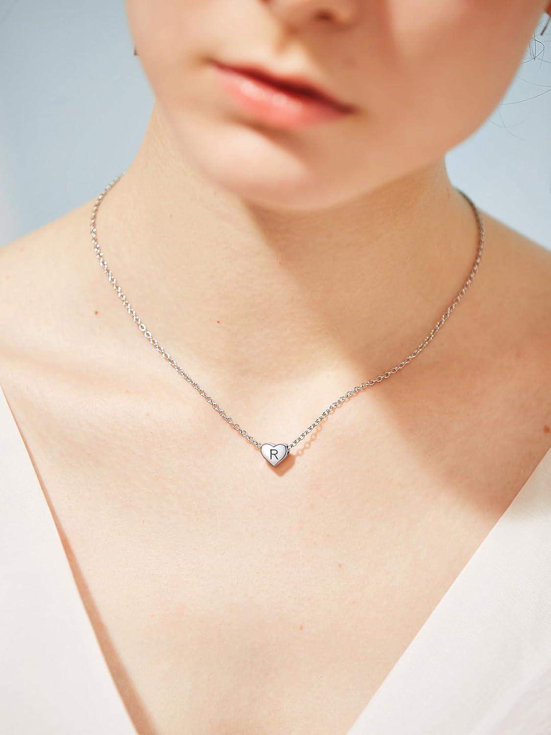 imageSILVERCUTE Tiny Initial Necklaces 925 Sterling Silver Letter AZ Letter Pendant for Women Lovers Heart Choker Necklace 162R925 Silver