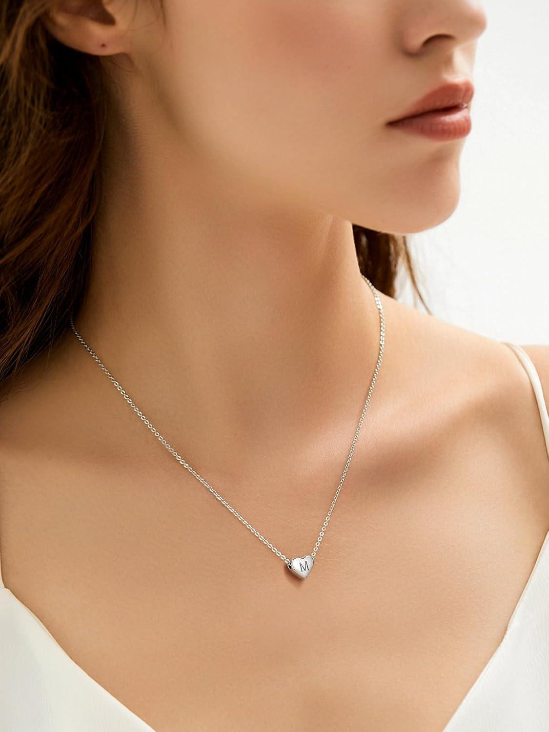 imageSILVERCUTE Tiny Initial Necklaces 925 Sterling Silver Letter AZ Letter Pendant for Women Lovers Heart Choker Necklace 162R925 Silver