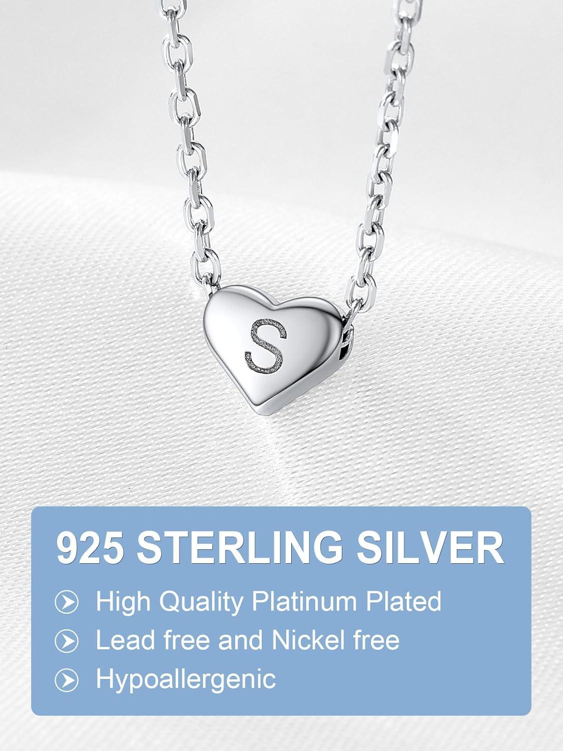 imageSILVERCUTE Tiny Initial Necklaces 925 Sterling Silver Letter AZ Letter Pendant for Women Lovers Heart Choker Necklace 162S925 Silver