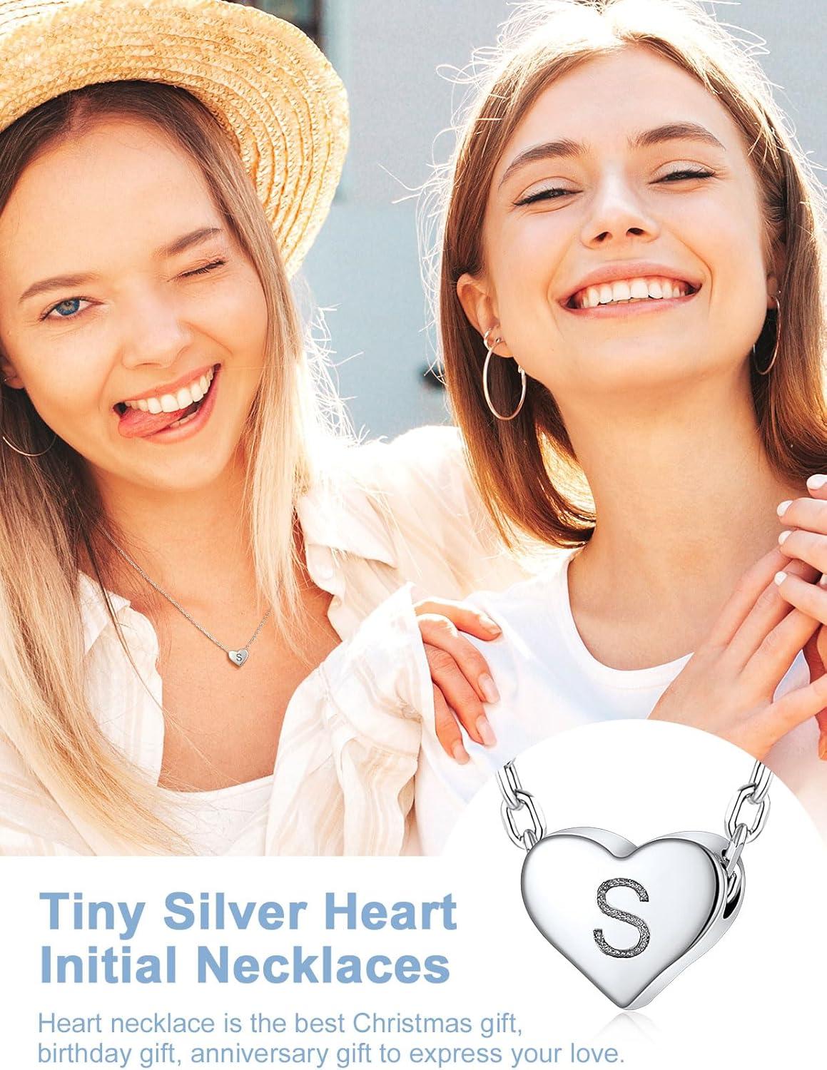 imageSILVERCUTE Tiny Initial Necklaces 925 Sterling Silver Letter AZ Letter Pendant for Women Lovers Heart Choker Necklace 162S925 Silver
