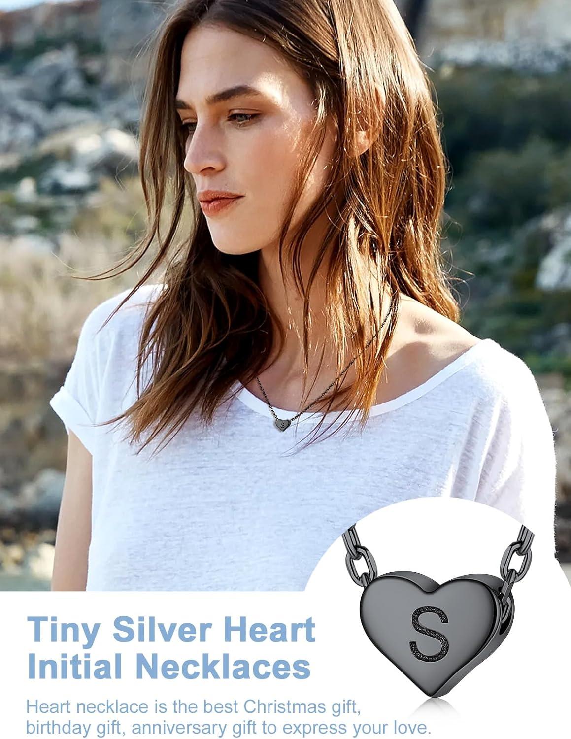 imageSILVERCUTE Tiny Initial Necklaces 925 Sterling Silver Letter AZ Letter Pendant for Women Lovers Heart Choker Necklace 162SBlack