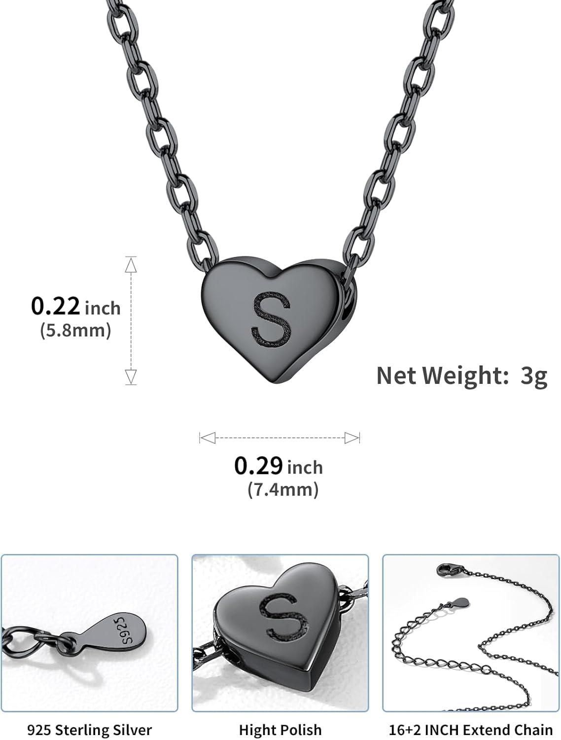 imageSILVERCUTE Tiny Initial Necklaces 925 Sterling Silver Letter AZ Letter Pendant for Women Lovers Heart Choker Necklace 162SBlack