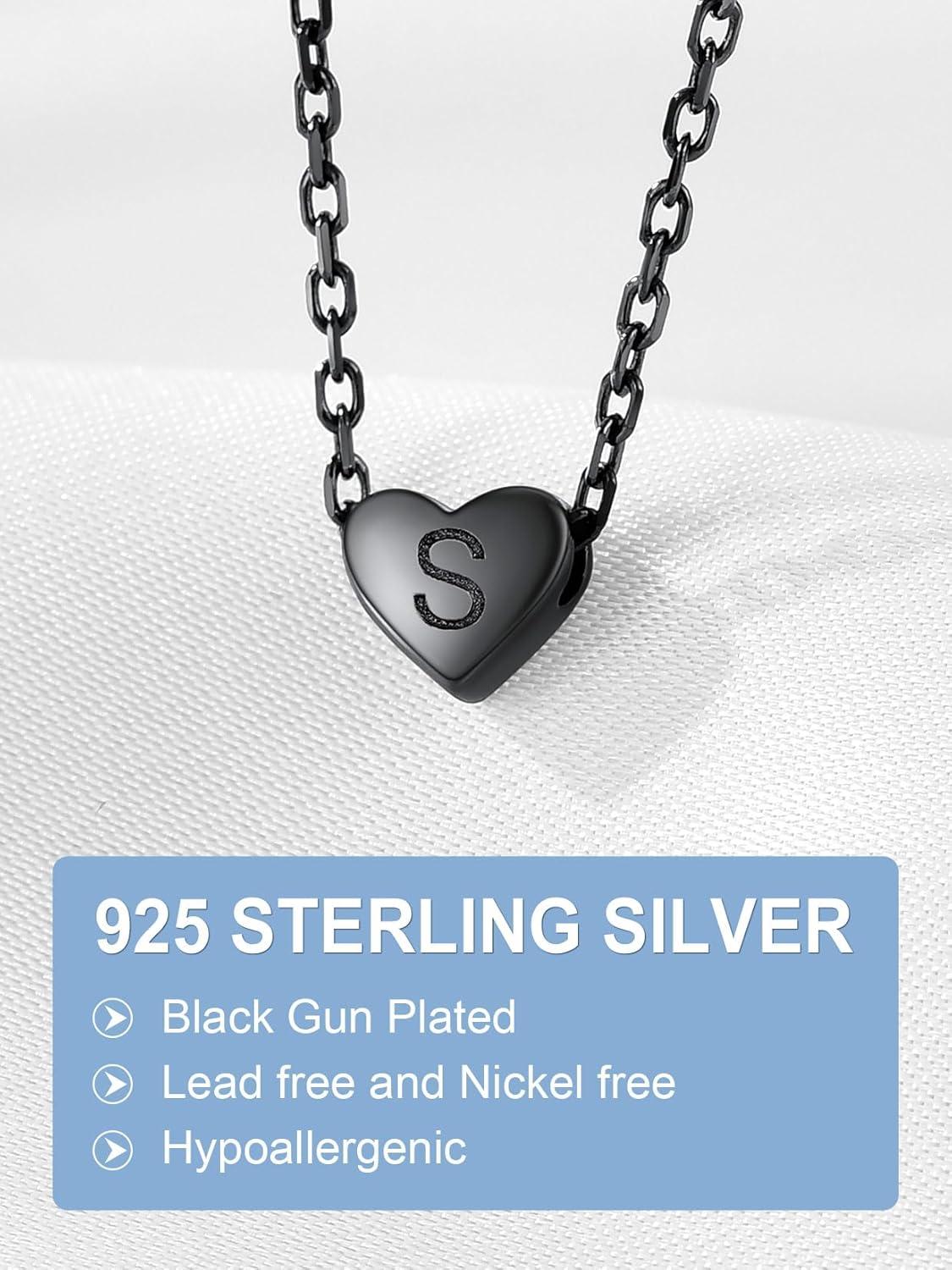 imageSILVERCUTE Tiny Initial Necklaces 925 Sterling Silver Letter AZ Letter Pendant for Women Lovers Heart Choker Necklace 162SBlack