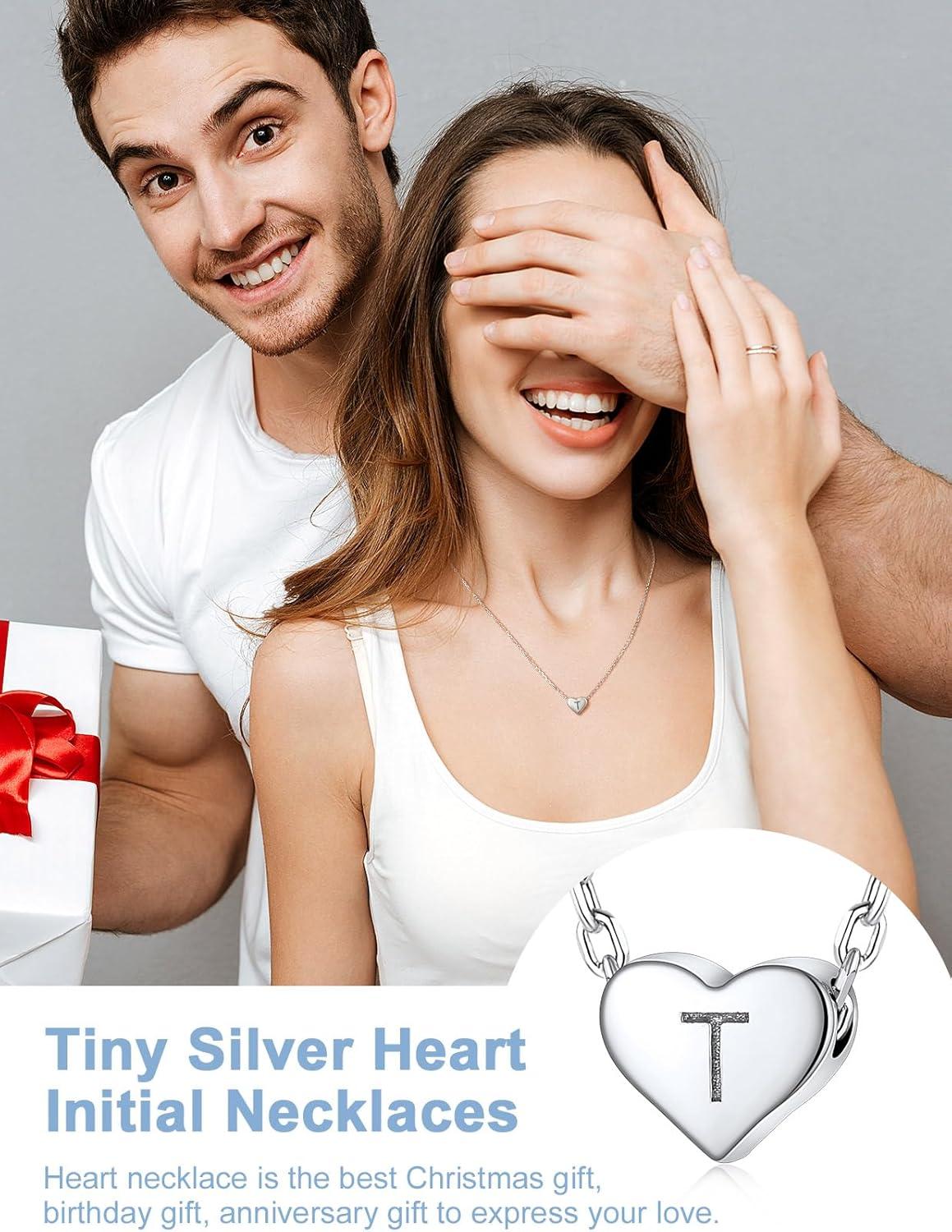 imageSILVERCUTE Tiny Initial Necklaces 925 Sterling Silver Letter AZ Letter Pendant for Women Lovers Heart Choker Necklace 162T925 Silver