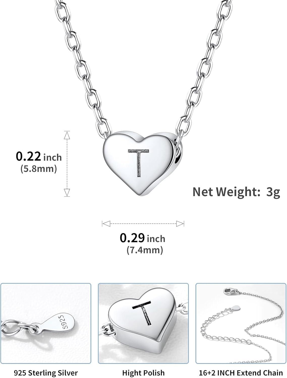 imageSILVERCUTE Tiny Initial Necklaces 925 Sterling Silver Letter AZ Letter Pendant for Women Lovers Heart Choker Necklace 162T925 Silver