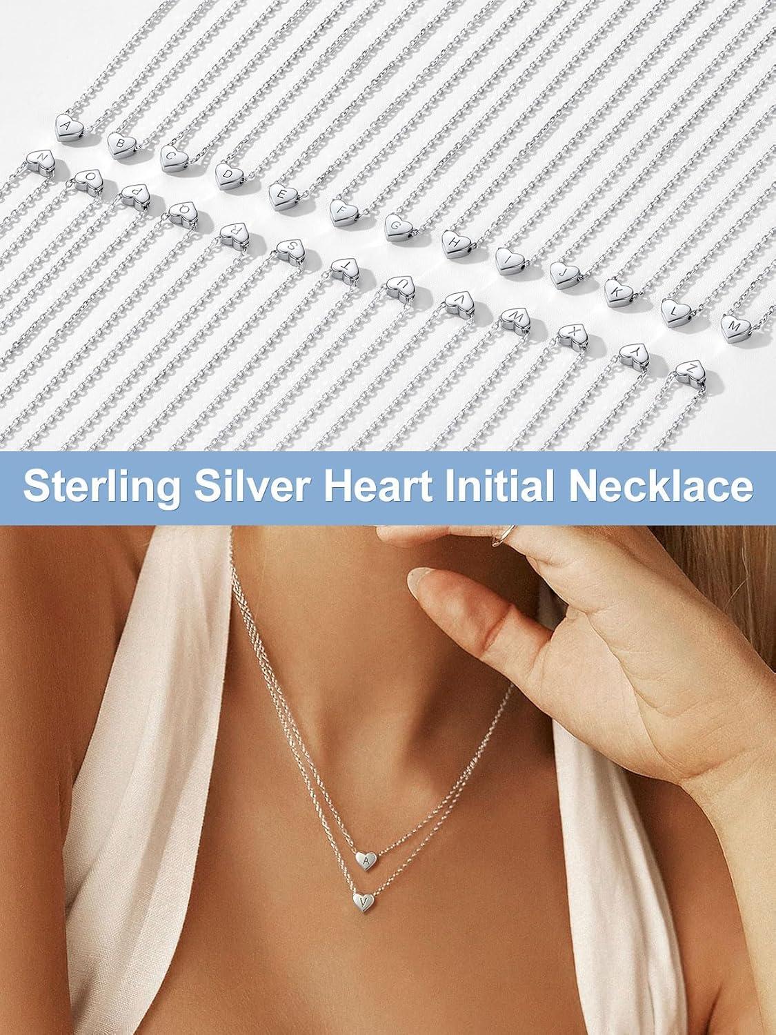 imageSILVERCUTE Tiny Initial Necklaces 925 Sterling Silver Letter AZ Letter Pendant for Women Lovers Heart Choker Necklace 162T925 Silver
