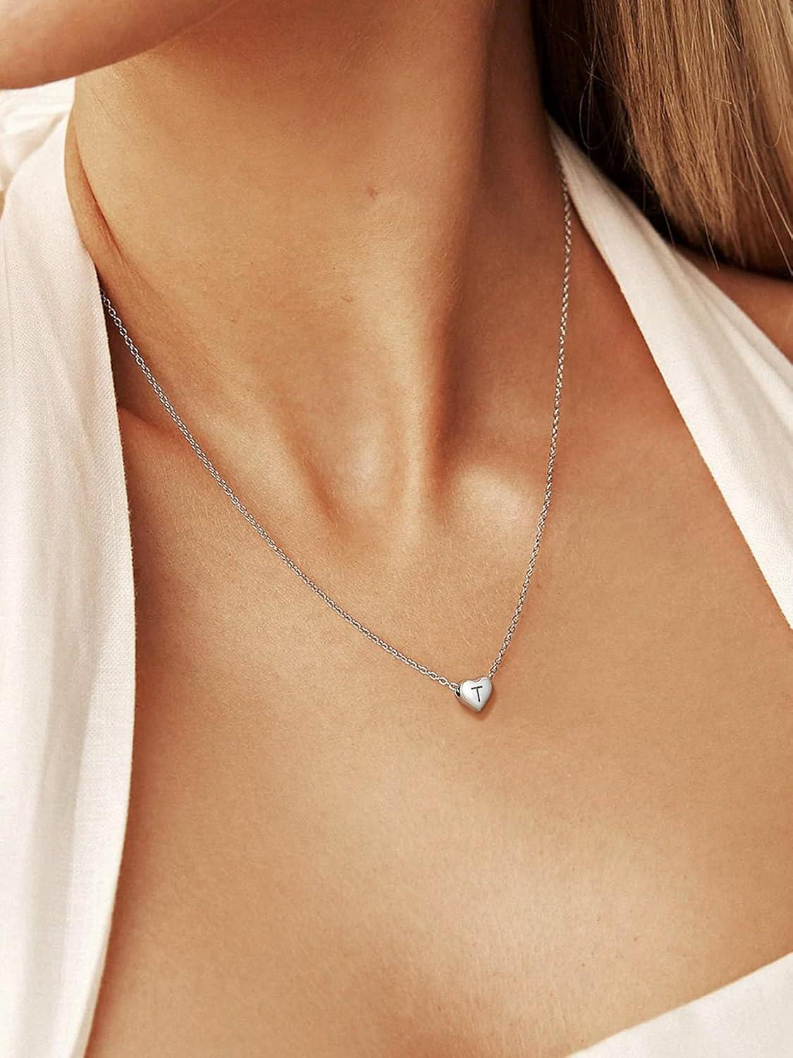imageSILVERCUTE Tiny Initial Necklaces 925 Sterling Silver Letter AZ Letter Pendant for Women Lovers Heart Choker Necklace 162T925 Silver