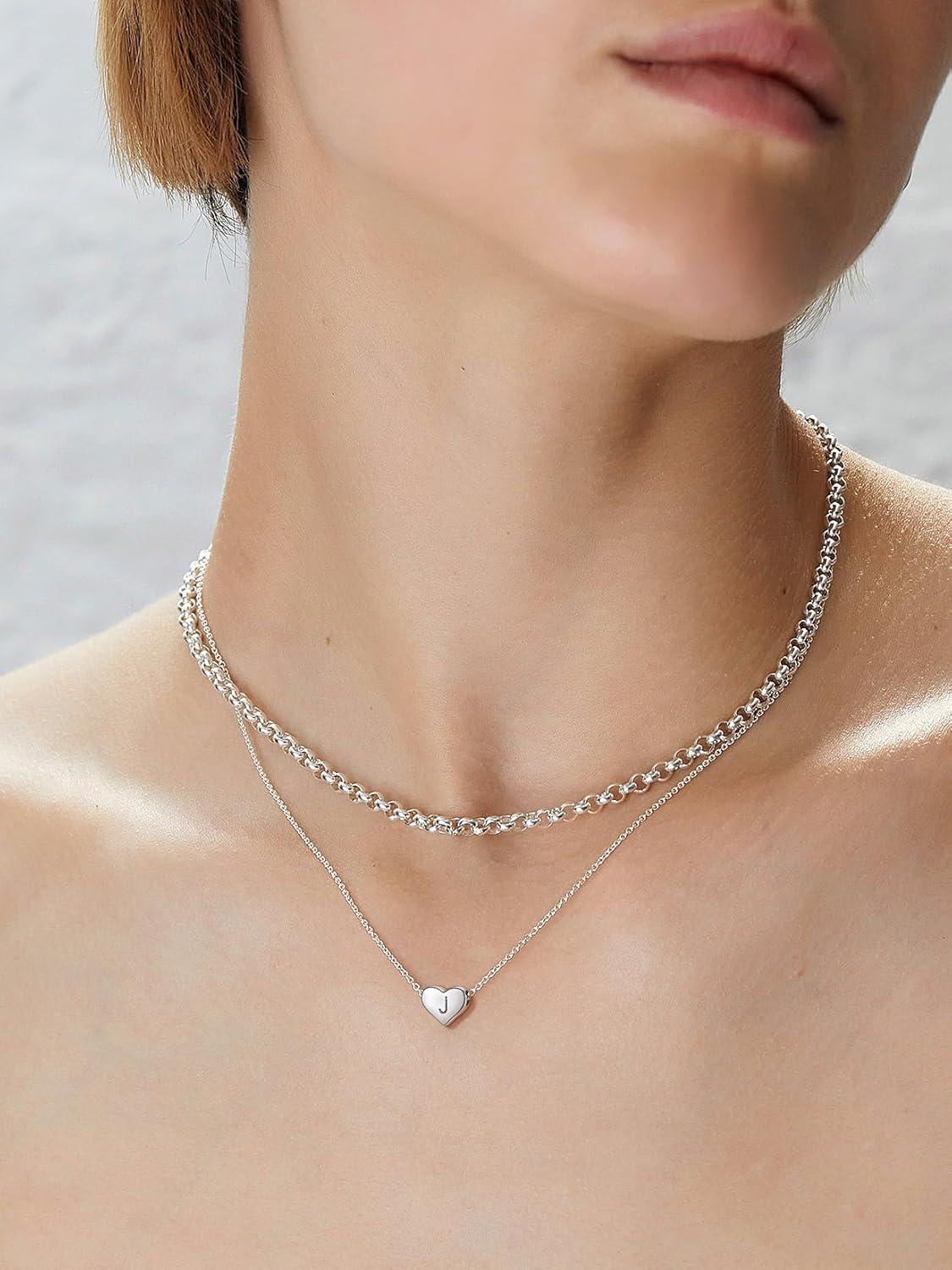imageSILVERCUTE Tiny Initial Necklaces 925 Sterling Silver Letter AZ Letter Pendant for Women Lovers Heart Choker Necklace 162W925 Silver
