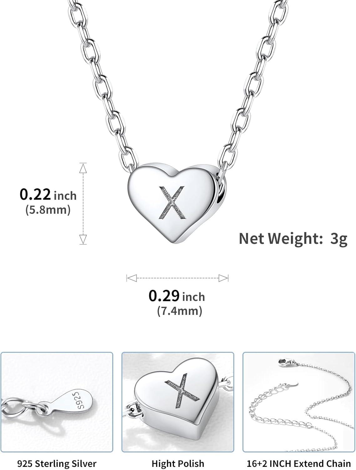 imageSILVERCUTE Tiny Initial Necklaces 925 Sterling Silver Letter AZ Letter Pendant for Women Lovers Heart Choker Necklace 162X925 Silver