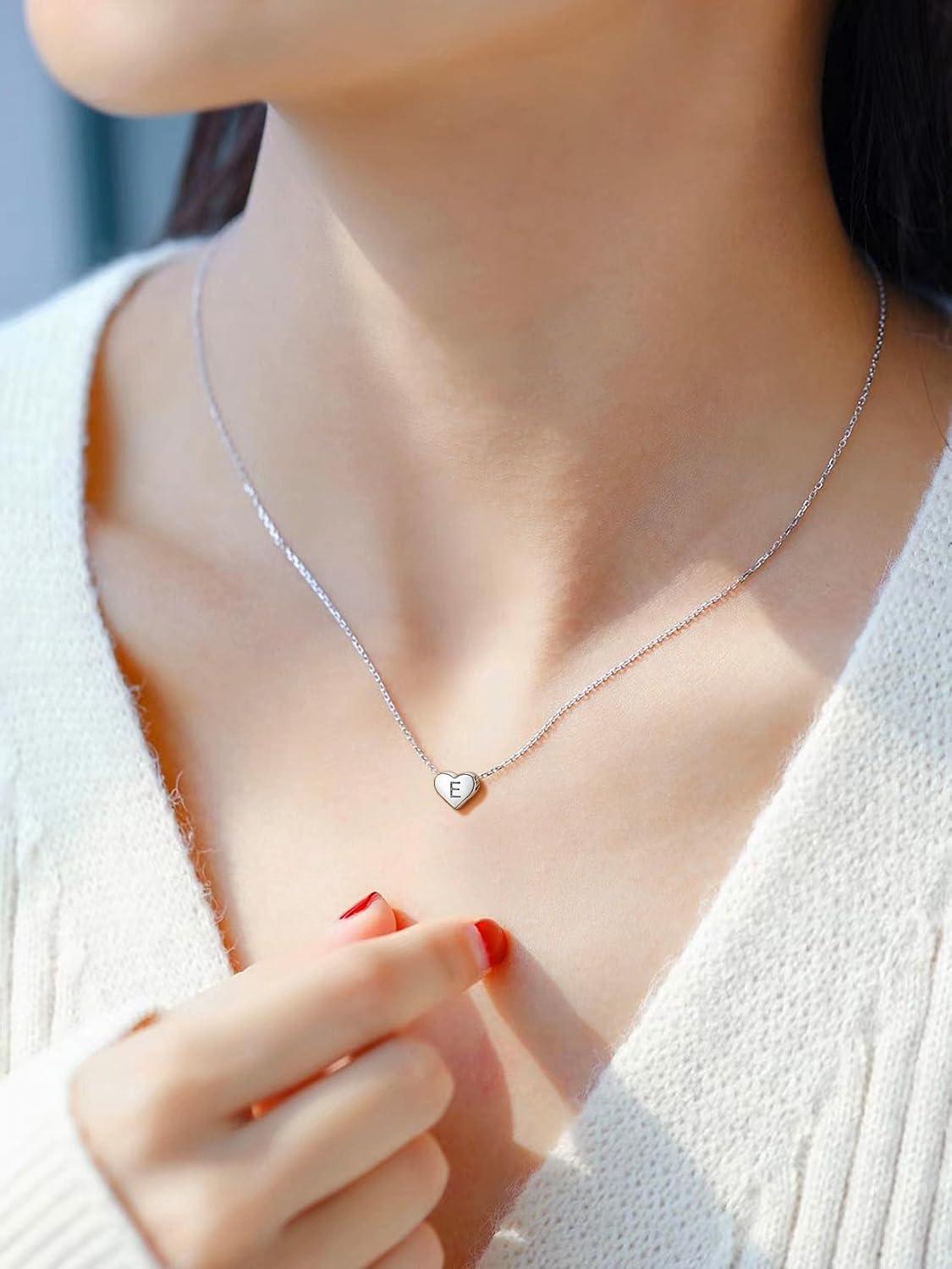 imageSILVERCUTE Tiny Initial Necklaces 925 Sterling Silver Letter AZ Letter Pendant for Women Lovers Heart Choker Necklace 162X925 Silver