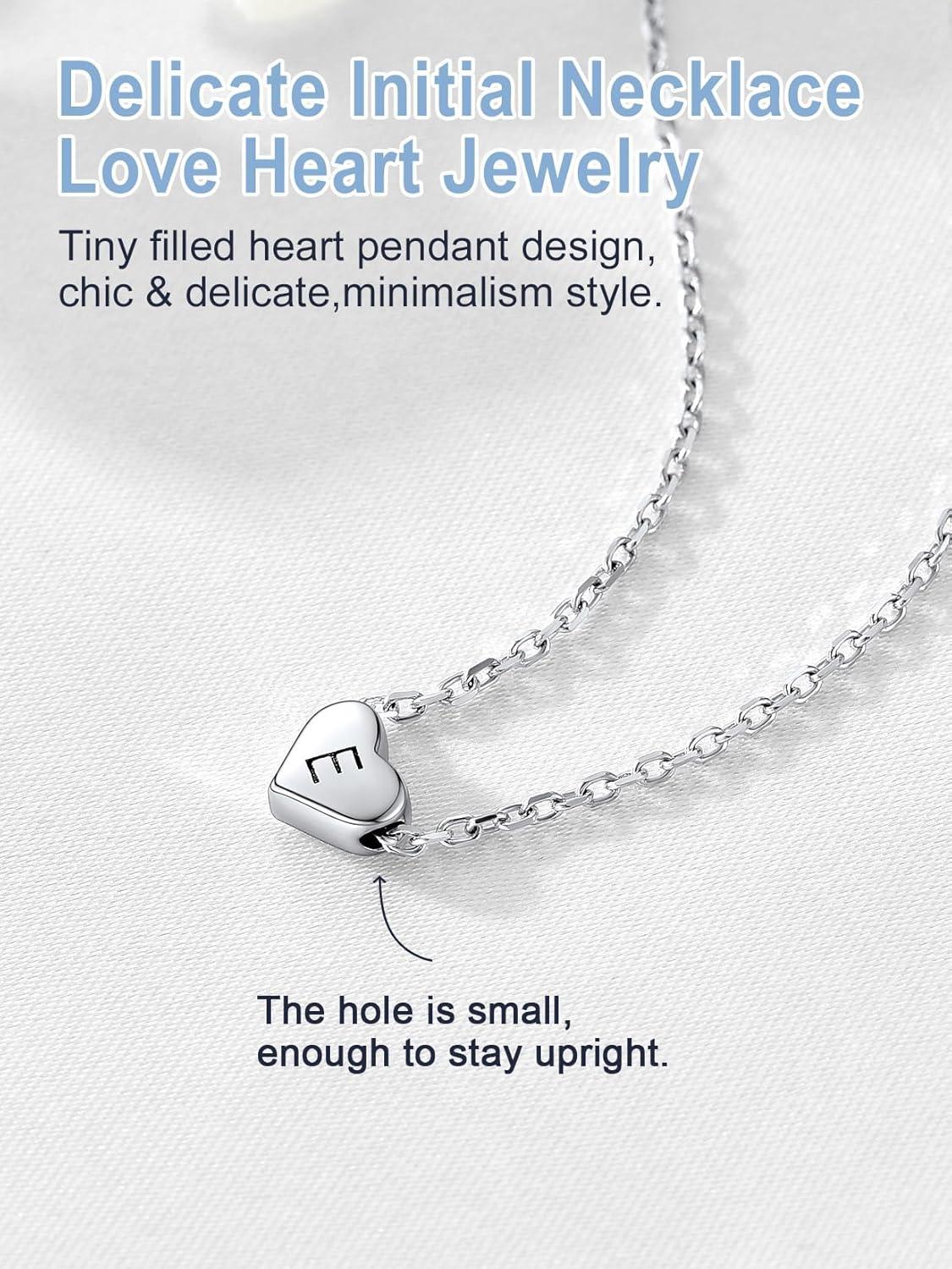 imageSILVERCUTE Tiny Initial Necklaces 925 Sterling Silver Letter AZ Letter Pendant for Women Lovers Heart Choker Necklace 162Z925 Silver