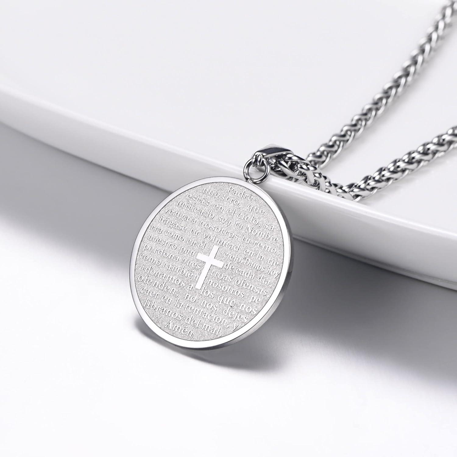 imageU7 Stainless Steel Cross Necklace for Women Men 18K Gold Plated Crucifix Cross Pendant Necklaces with Leather RopeACross MedalSteel