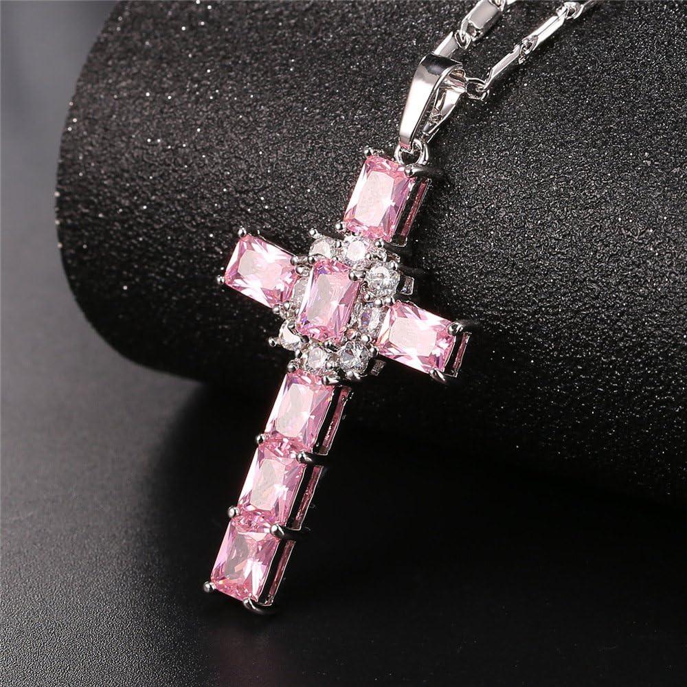 imageU7 Stainless Steel Cross Necklace for Women Men 18K Gold Plated Crucifix Cross Pendant Necklaces with Leather RopeBLatin CrossPink Platinum