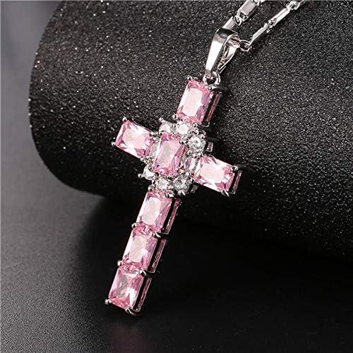 imageU7 Stainless Steel Cross Necklace for Women Men 18K Gold Plated Crucifix Cross Pendant Necklaces with Leather RopeBLatin CrossPink Platinum