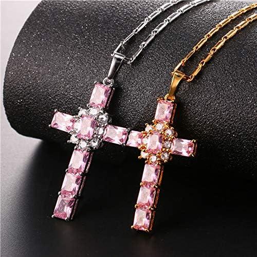 imageU7 Stainless Steel Cross Necklace for Women Men 18K Gold Plated Crucifix Cross Pendant Necklaces with Leather RopeBLatin CrossPink Platinum
