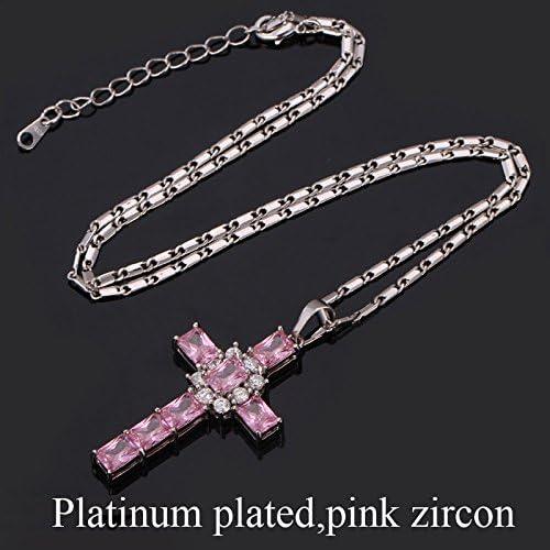 imageU7 Stainless Steel Cross Necklace for Women Men 18K Gold Plated Crucifix Cross Pendant Necklaces with Leather RopeBLatin CrossPink Platinum