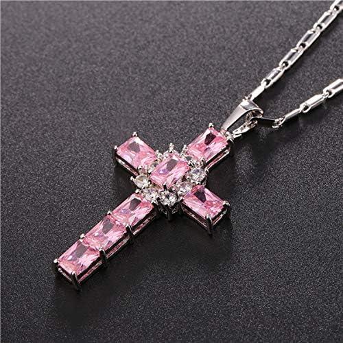imageU7 Stainless Steel Cross Necklace for Women Men 18K Gold Plated Crucifix Cross Pendant Necklaces with Leather RopeBLatin CrossPink Platinum