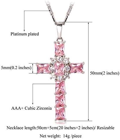 imageU7 Stainless Steel Cross Necklace for Women Men 18K Gold Plated Crucifix Cross Pendant Necklaces with Leather RopeBLatin CrossPink Platinum