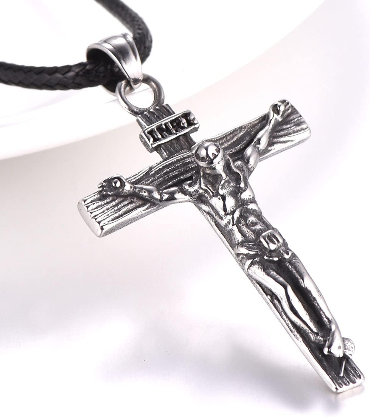 imageU7 Stainless Steel Cross Necklace for Women Men 18K Gold Plated Crucifix Cross Pendant Necklaces with Leather RopeCCrucifix Steel Leather Chain22