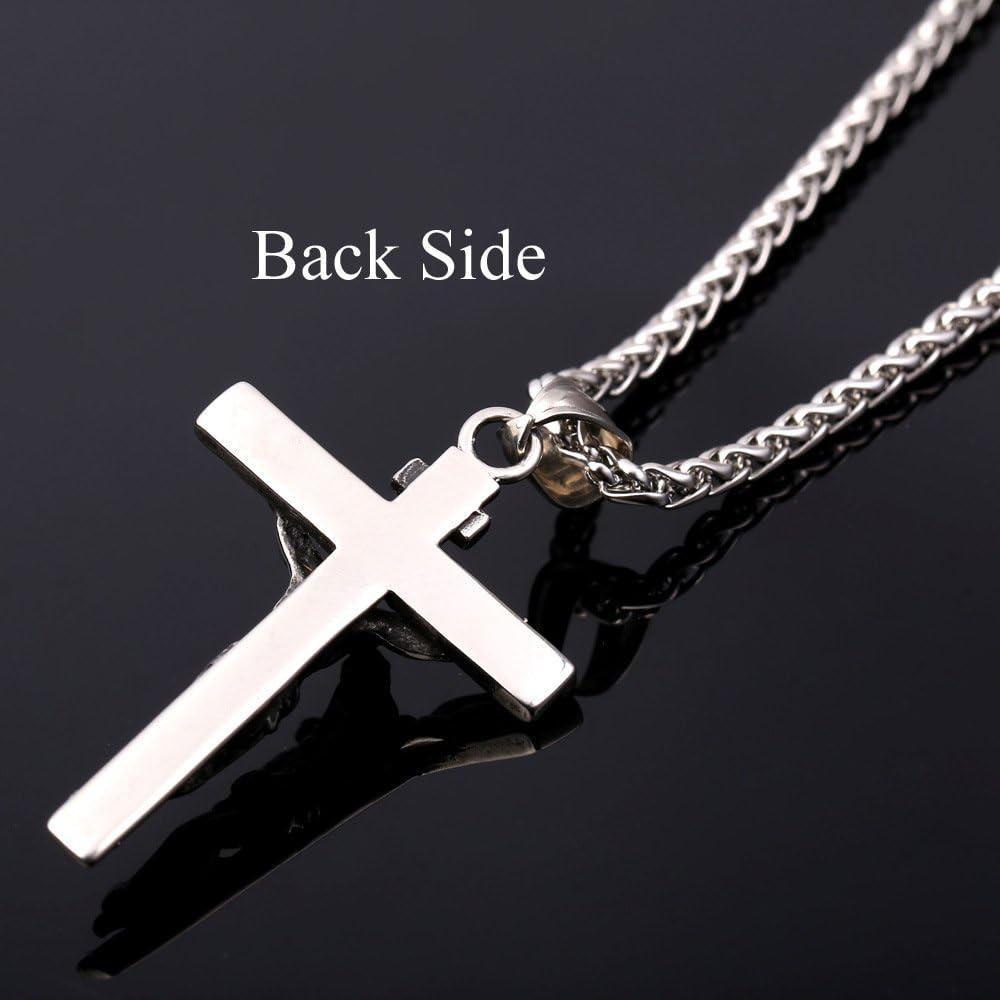 imageU7 Stainless Steel Cross Necklace for Women Men 18K Gold Plated Crucifix Cross Pendant Necklaces with Leather RopeCCrucifix Steel Leather Chain26