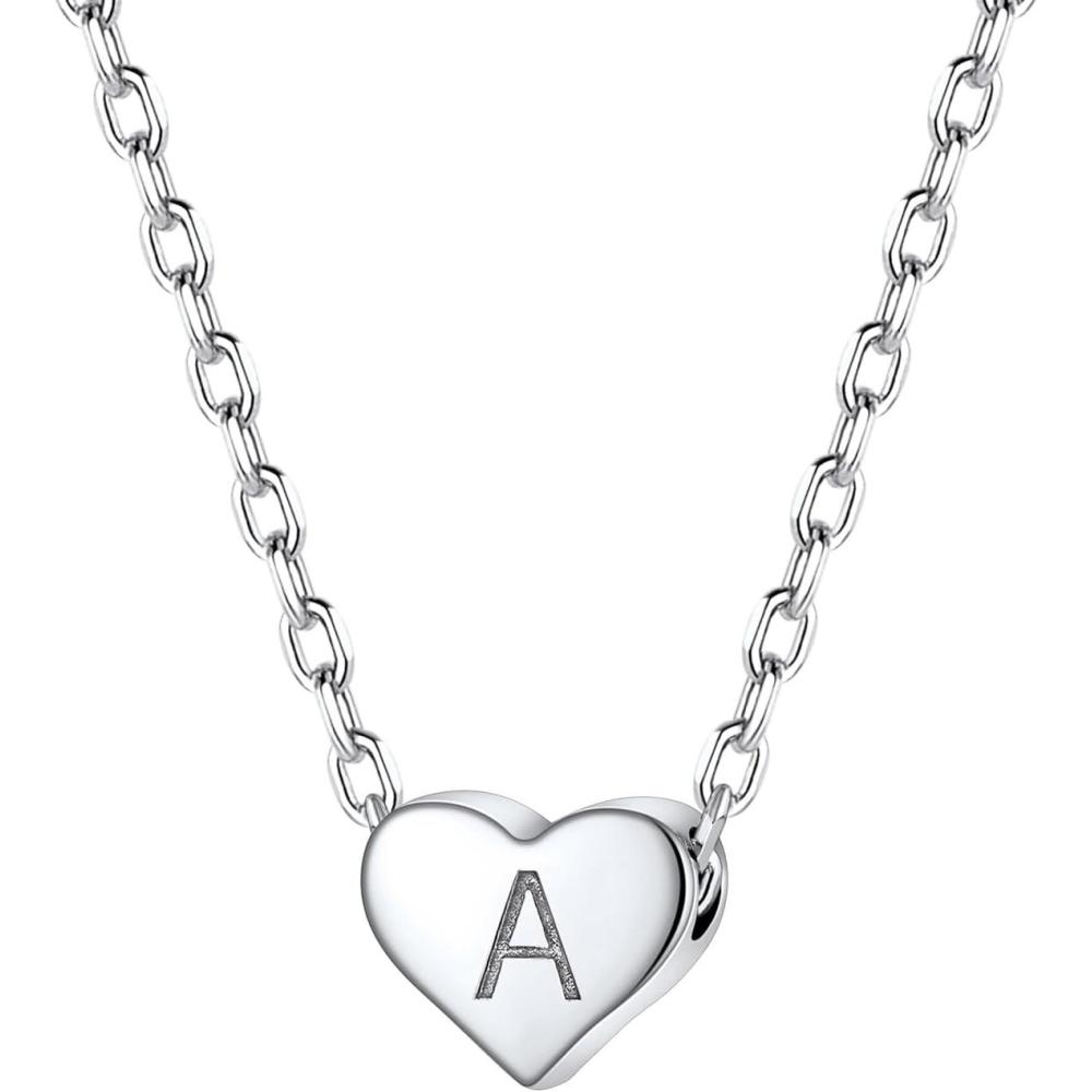 imageSILVERCUTE Tiny Initial Necklaces 925 Sterling Silver Letter AZ Letter Pendant for Women Lovers Heart Choker Necklace 162A925 Silver