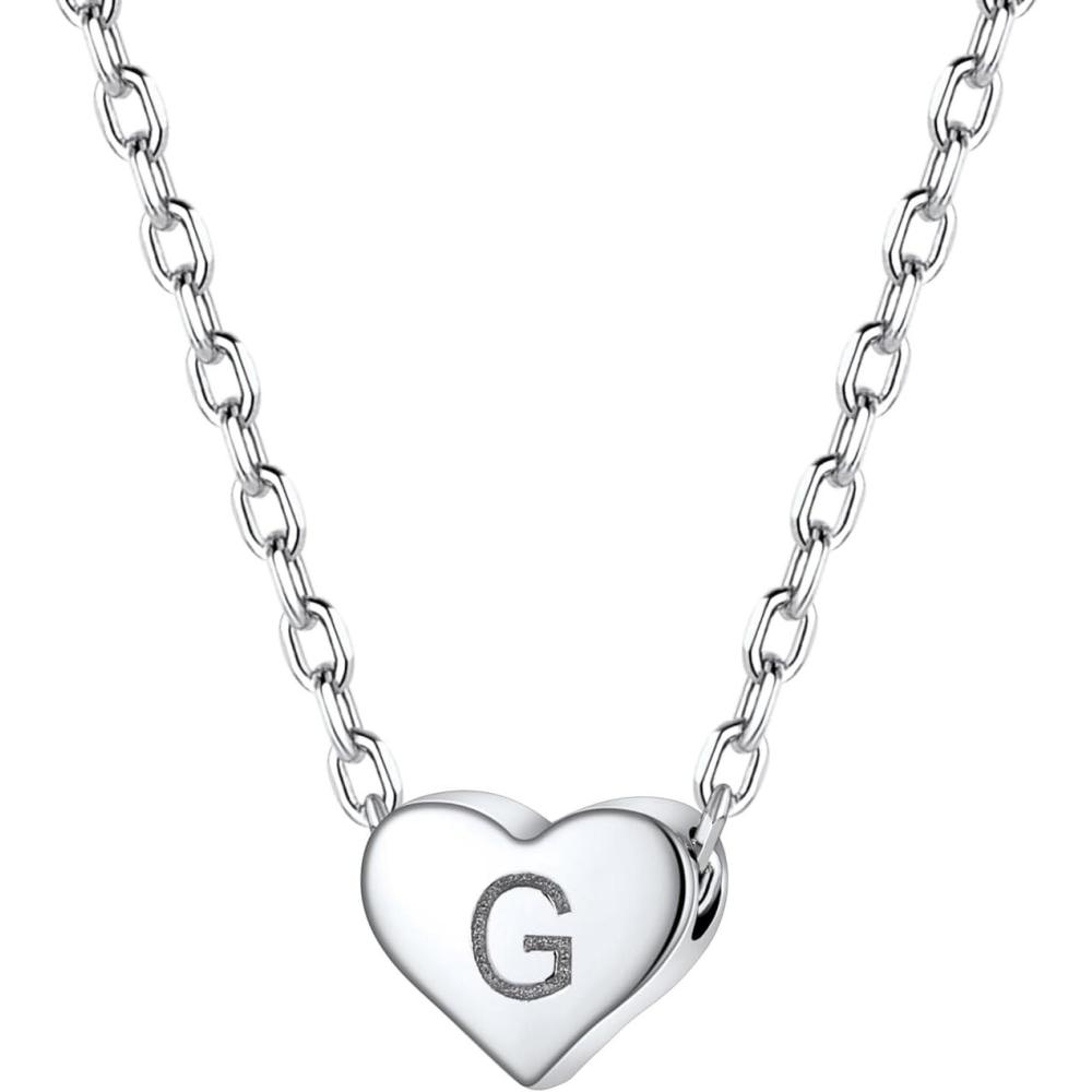 imageSILVERCUTE Tiny Initial Necklaces 925 Sterling Silver Letter AZ Letter Pendant for Women Lovers Heart Choker Necklace 162G925 Silver