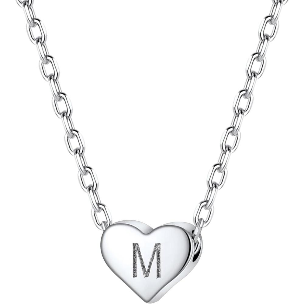 imageSILVERCUTE Tiny Initial Necklaces 925 Sterling Silver Letter AZ Letter Pendant for Women Lovers Heart Choker Necklace 162M925 Silver