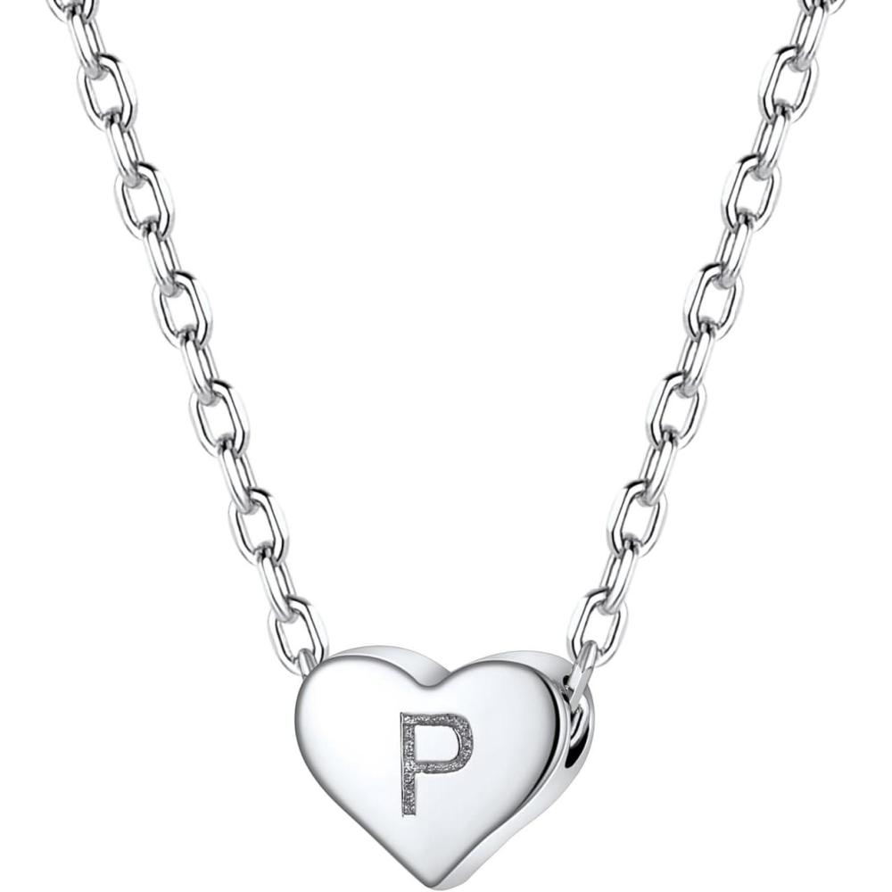 imageSILVERCUTE Tiny Initial Necklaces 925 Sterling Silver Letter AZ Letter Pendant for Women Lovers Heart Choker Necklace 162P925 Silver