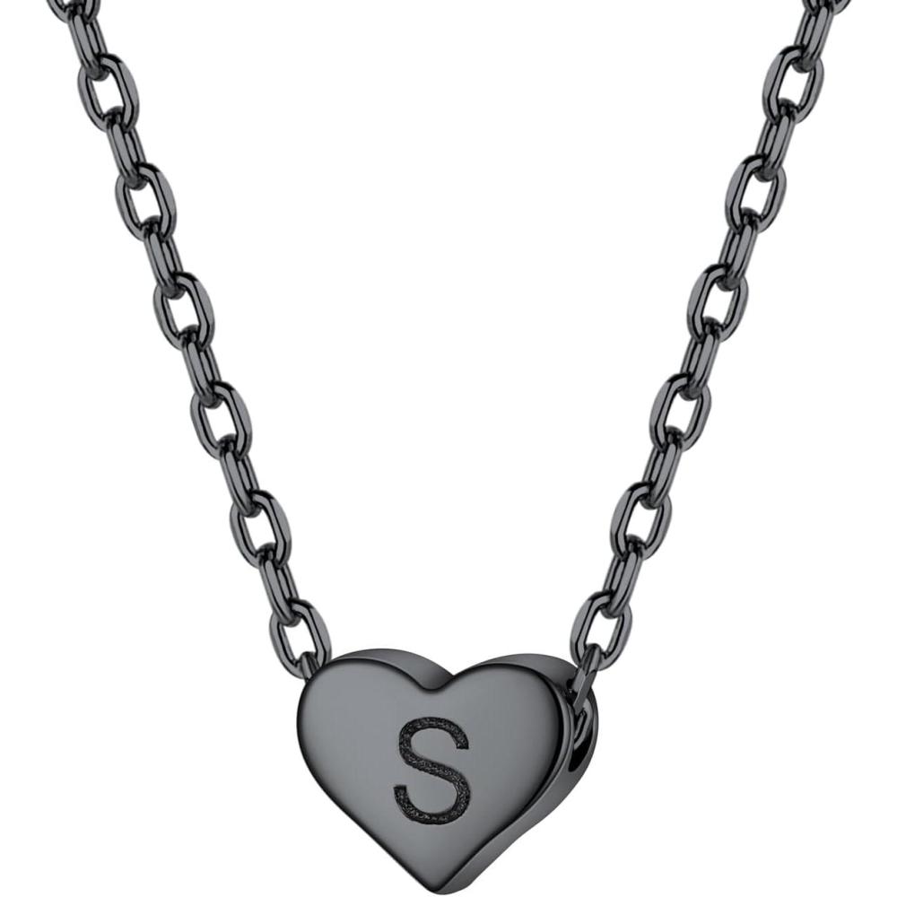 imageSILVERCUTE Tiny Initial Necklaces 925 Sterling Silver Letter AZ Letter Pendant for Women Lovers Heart Choker Necklace 162SBlack
