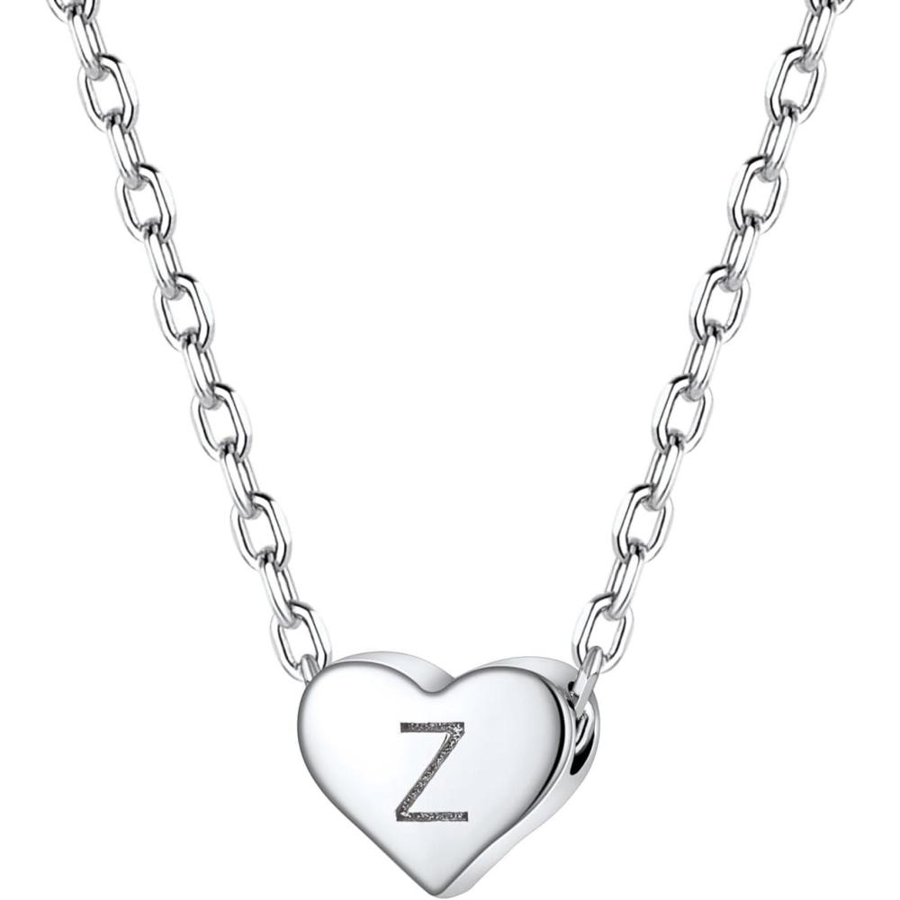 imageSILVERCUTE Tiny Initial Necklaces 925 Sterling Silver Letter AZ Letter Pendant for Women Lovers Heart Choker Necklace 162Z925 Silver