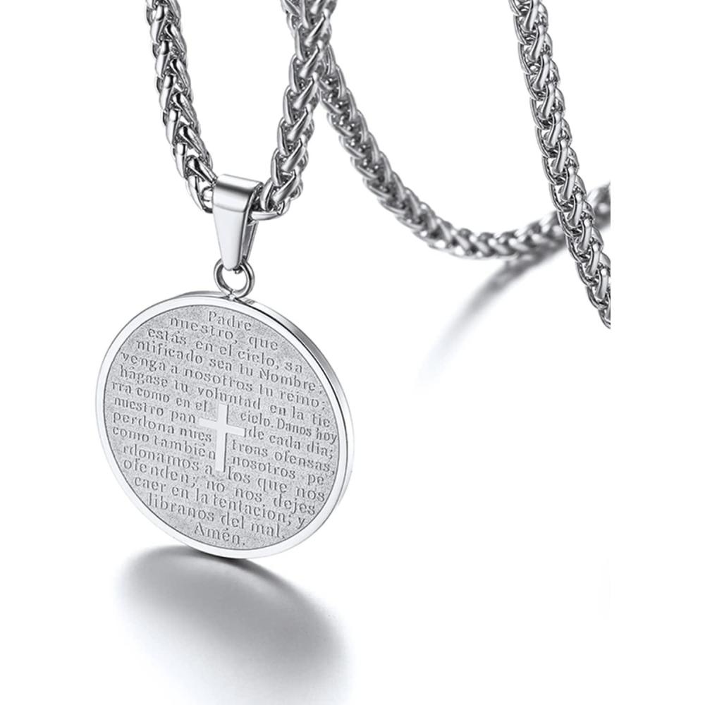 imageU7 Stainless Steel Cross Necklace for Women Men 18K Gold Plated Crucifix Cross Pendant Necklaces with Leather RopeACross MedalSteel