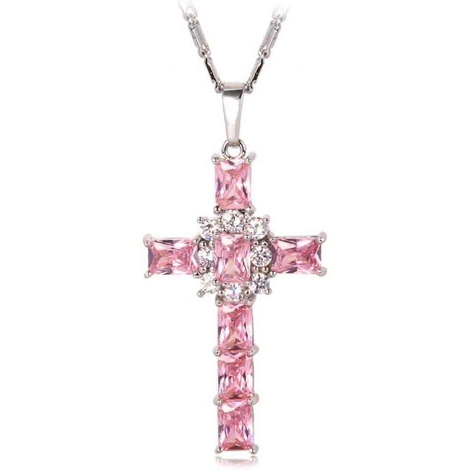 imageU7 Stainless Steel Cross Necklace for Women Men 18K Gold Plated Crucifix Cross Pendant Necklaces with Leather RopeBLatin CrossPink  Platinum