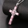 U7 Stainless Steel Cross Necklace for Women Men 18K Gold Plated Crucifix Cross Pendant Necklaces with Leather Rope(B.Latin Cross-Pink & Platinum)