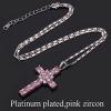 U7 Stainless Steel Cross Necklace for Women Men 18K Gold Plated Crucifix Cross Pendant Necklaces with Leather Rope(B.Latin Cross-Pink & Platinum)