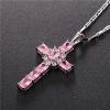 U7 Stainless Steel Cross Necklace for Women Men 18K Gold Plated Crucifix Cross Pendant Necklaces with Leather Rope(B.Latin Cross-Pink & Platinum)