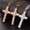 U7 Stainless Steel Cross Necklace for Women Men 18K Gold Plated Crucifix Cross Pendant Necklaces with Leather Rope(B.Latin Cross-White & Platinum)