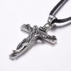 U7 Stainless Steel Cross Necklace for Women Men 18K Gold Plated Crucifix Cross Pendant Necklaces with Leather Rope(C.Crucifix -Steel & Leather Chain-24″)