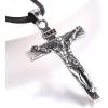U7 Stainless Steel Cross Necklace for Women Men 18K Gold Plated Crucifix Cross Pendant Necklaces with Leather Rope(C.Crucifix -Steel & Leather Chain-24″)