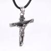U7 Stainless Steel Cross Necklace for Women Men 18K Gold Plated Crucifix Cross Pendant Necklaces with Leather Rope(C.Crucifix -Steel & Leather Chain-24″)