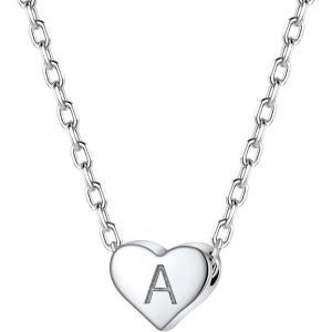 SILVERCUTE Tiny Initial Necklaces 925 Sterling Silver Letter A-Z Letter Pendant for Women Lovers Heart Choker Necklace 16″+2″(A-925 Silver)