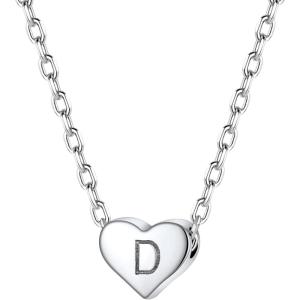 SILVERCUTE Tiny Initial Necklaces 925 Sterling Silver Letter A-Z Letter Pendant for Women Lovers Heart Choker Necklace 16″+2″(D-925 Silver)