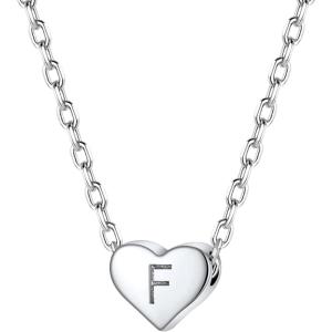 SILVERCUTE Tiny Initial Necklaces 925 Sterling Silver Letter A-Z Letter Pendant for Women Lovers Heart Choker Necklace 16″+2″(F-925 Silver)