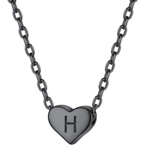 SILVERCUTE Tiny Initial Necklaces 925 Sterling Silver Letter A-Z Letter Pendant for Women Lovers Heart Choker Necklace 16″+2″(H-Black)