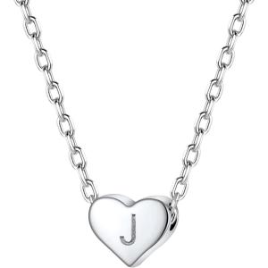 SILVERCUTE Tiny Initial Necklaces 925 Sterling Silver Letter A-Z Letter Pendant for Women Lovers Heart Choker Necklace 16″+2″(J-925 Silver)