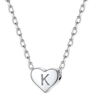 SILVERCUTE Tiny Initial Necklaces 925 Sterling Silver Letter A-Z Letter Pendant for Women Lovers Heart Choker Necklace 16″+2″(K-925 Silver)