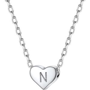SILVERCUTE Tiny Initial Necklaces 925 Sterling Silver Letter A-Z Letter Pendant for Women Lovers Heart Choker Necklace 16″+2″(N-925 Silver)