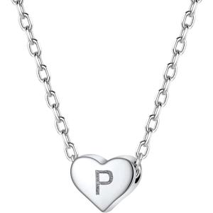 SILVERCUTE Tiny Initial Necklaces 925 Sterling Silver Letter A-Z Letter Pendant for Women Lovers Heart Choker Necklace 16″+2″(P-925 Silver)